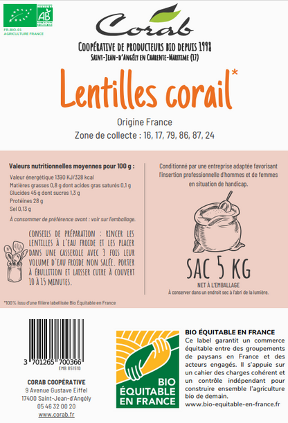 Lentilles corail bio equitables - 2